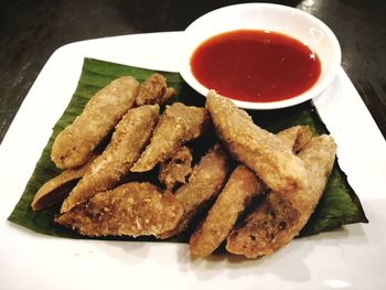 High angle view of bread in plate