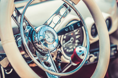 Close-up of vintage car steering wheel