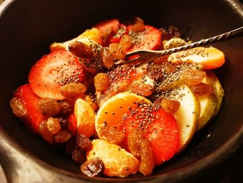 High angle view of fruits in bowl