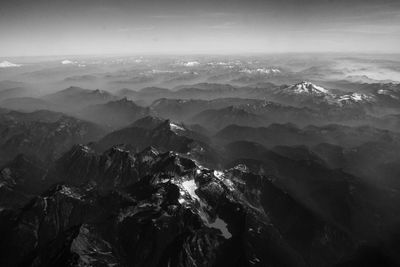 Aerial view of mountains and sea against sky