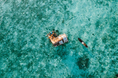 High angle view of ship in sea