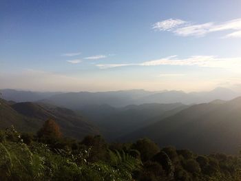 Scenic view of mountains against cloudy sky