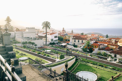 High angle view of buildings in city