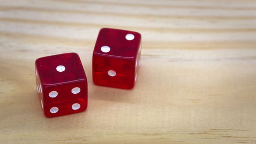 Close-up of red toy on table