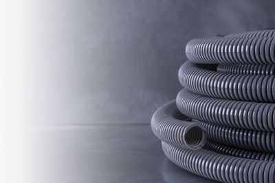 Close-up of stacked on table