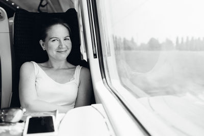 Woman traveling in train