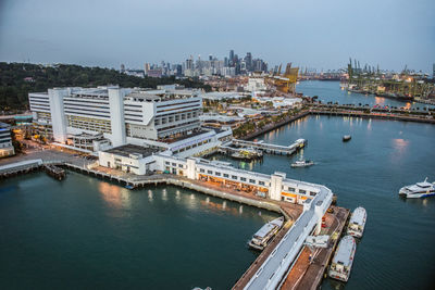 High angle view of city at waterfront