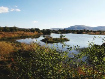 Scenic view of lake against sky