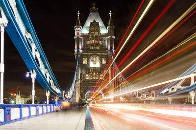 Light trails on road at night