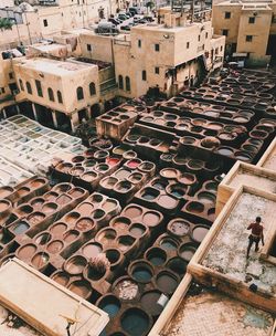 High angle view of containers at building