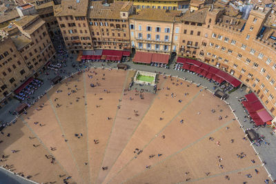 High angle view of people in city