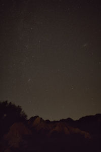 Low angle view of silhouette trees against sky at night