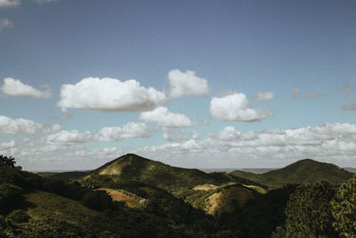 Panoramic view of landscape and mountains against sky