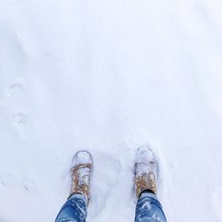 Low section of person standing on snow