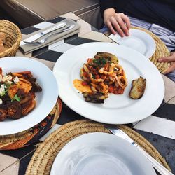 High angle view of food in plate on table