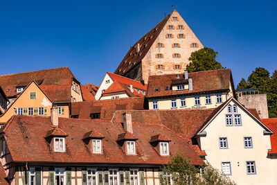 The striking zeughaus dominates the half-timbered houses in the historic old town of schwäbisch hall