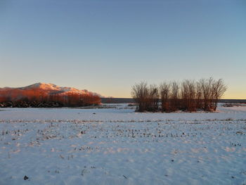 Scenic view of frozen lake against clear sky during winter