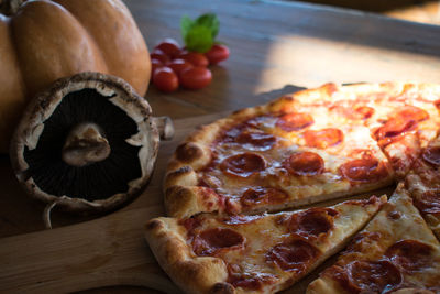 Close-up of pizza on table