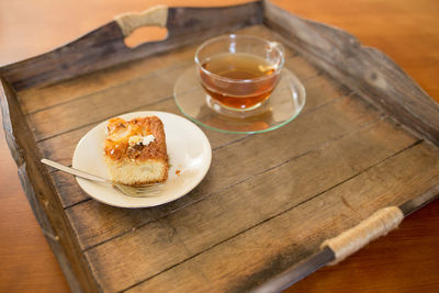 High angle view of breakfast on table