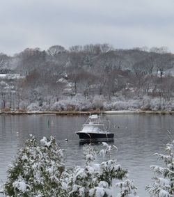 Scenic view of lake against sky during winter