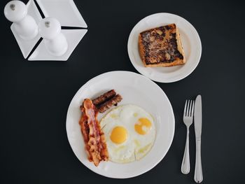 High angle view of breakfast on table