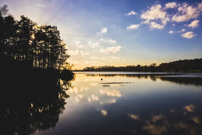 Scenic view of lake against sky during sunset