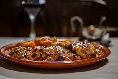 Close-up of breakfast served on table