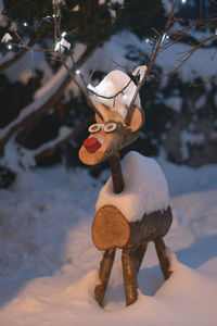 Snowman on snow covered landscape