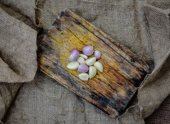 High angle view of eggs on table