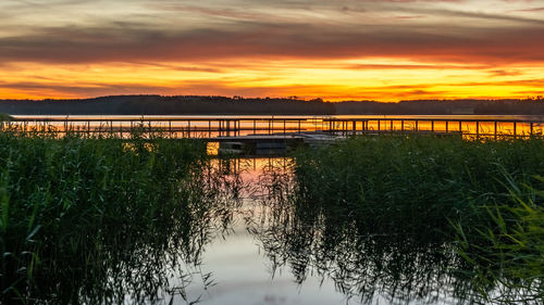 Scenic view of lake against sky during sunset