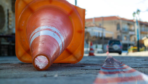 Fallen traffic cone on road