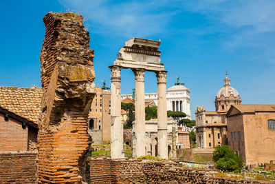 Remains of the temple of castor and pollux or the dioscuri at the roman forum in rome