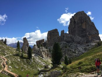 Low angle view of rock formation against sky