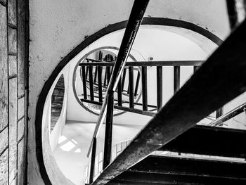 Close-up of spiral staircase of building