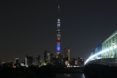 Illuminated buildings in city at night