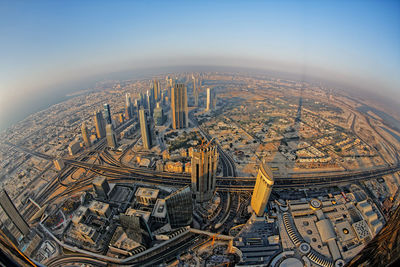 High angle view of buildings in city