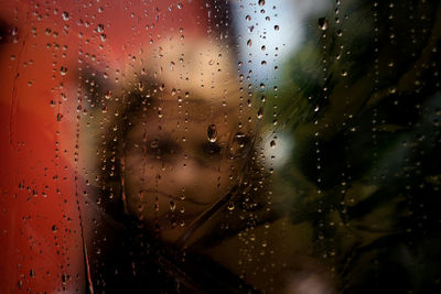 Full frame shot of wet glass window in rainy season