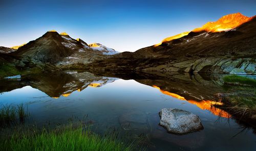 Reflection of mountain in lake against sky