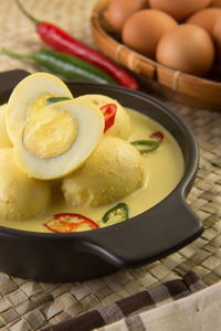 Yellow egg curry spice with coconut milk 