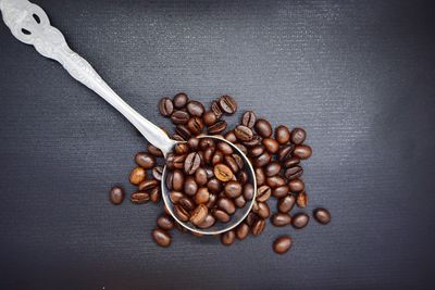 High angle view of coffee beans on table