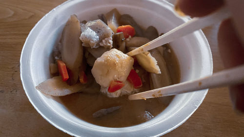 High angle view of breakfast served in bowl