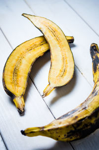 High angle view of bananas on table