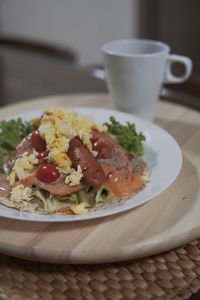 Close-up of breakfast served on table