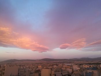 High angle view of townscape against sky during sunset