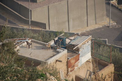 High angle view of construction site in city