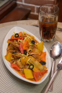 Close-up of meal served on table