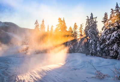 Scenic view of snow covered landscape against sky