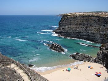 Scenic view of sea against blue sky