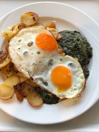 High angle view of breakfast served in plate