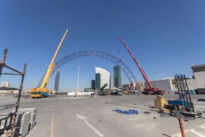 View of city against clear blue sky